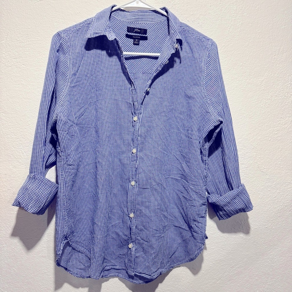 Jcrew Gingham blue shirt button down women M/6